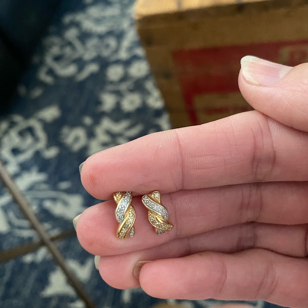 SOLD 2 toned Gold and white Gold Diamond Twisted Earrings